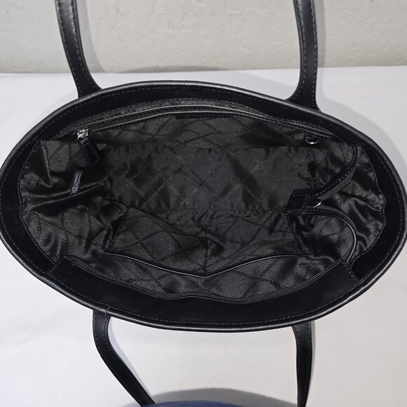 Michael Kors Eva Black / Gray Signature Logo Zip Top Shoulder Tote Bag - Picture 7 of 11